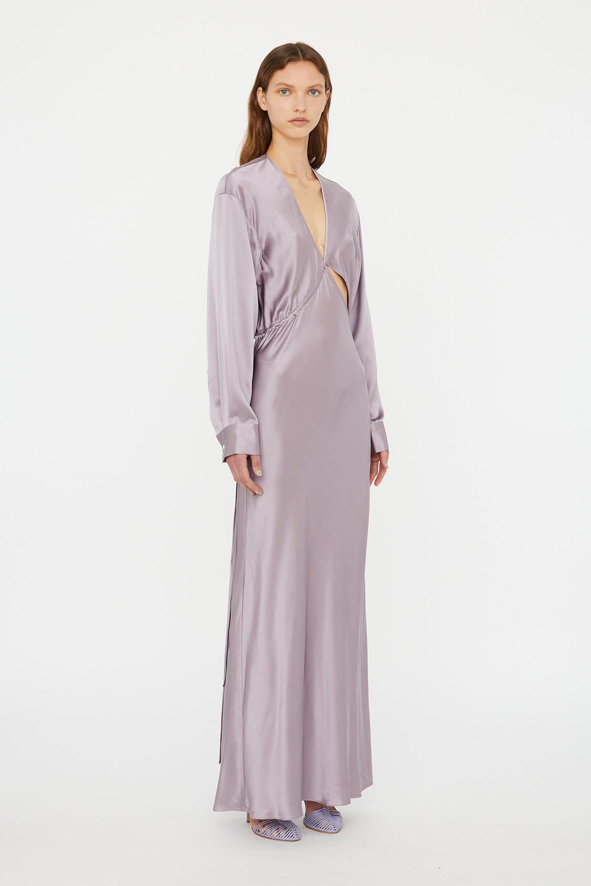 Cross Cut Silk Longsleeve Dress