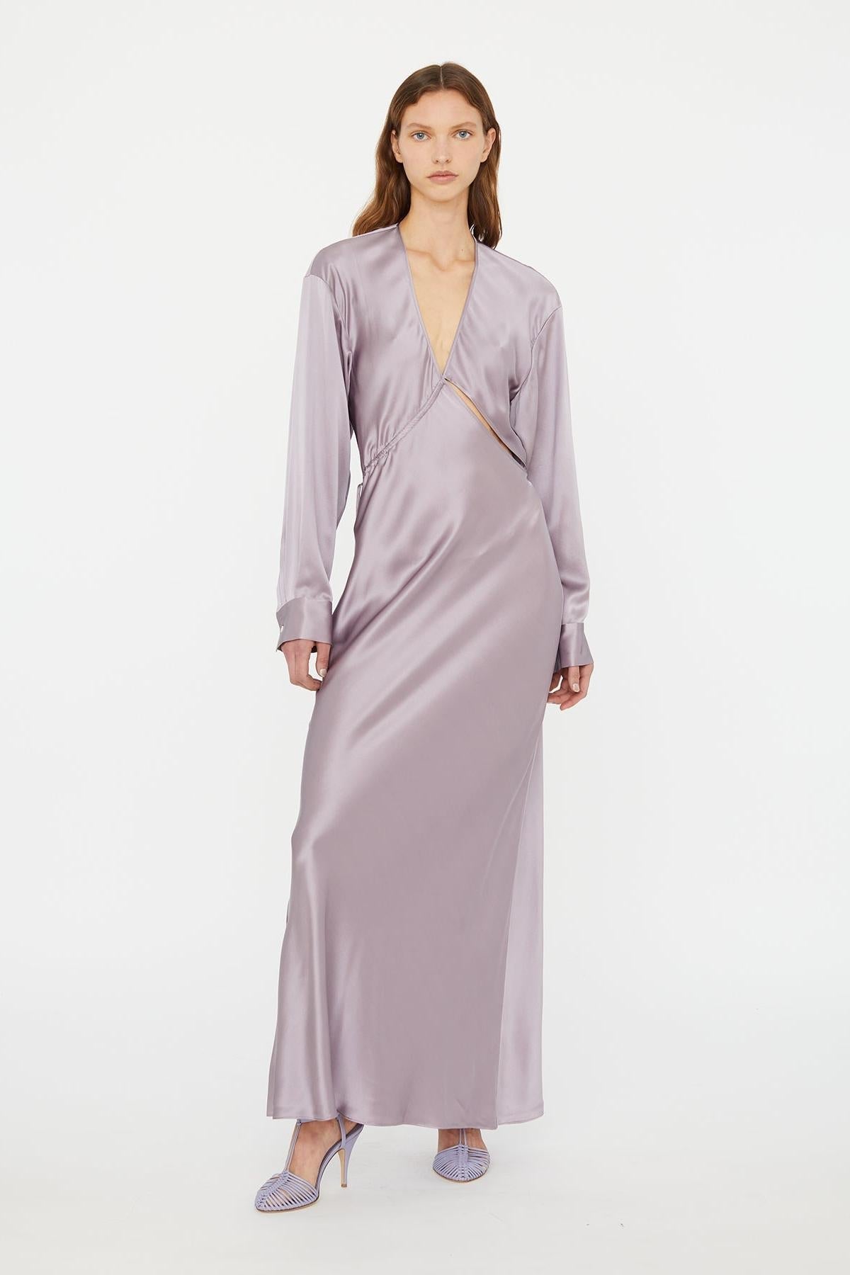 Cross Cut Silk Longsleeve Dress