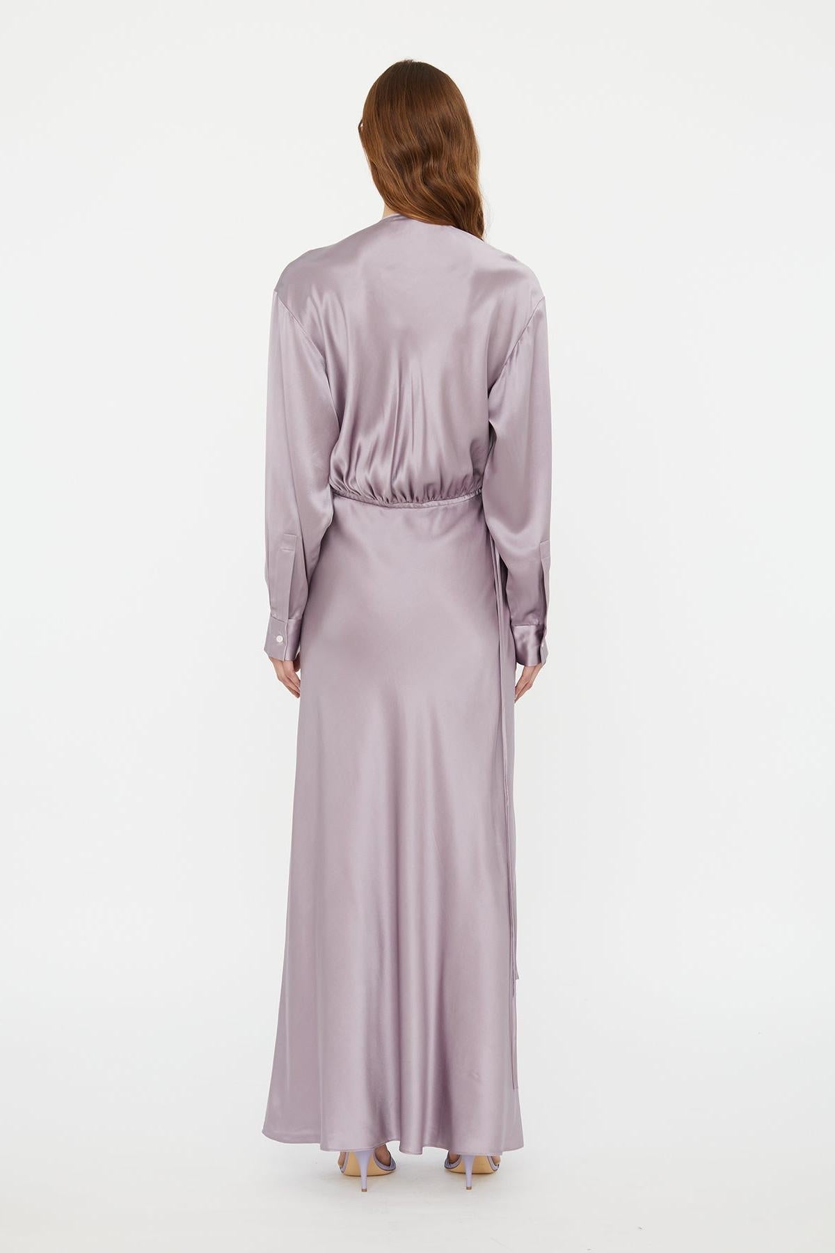 Cross Cut Silk Longsleeve Dress