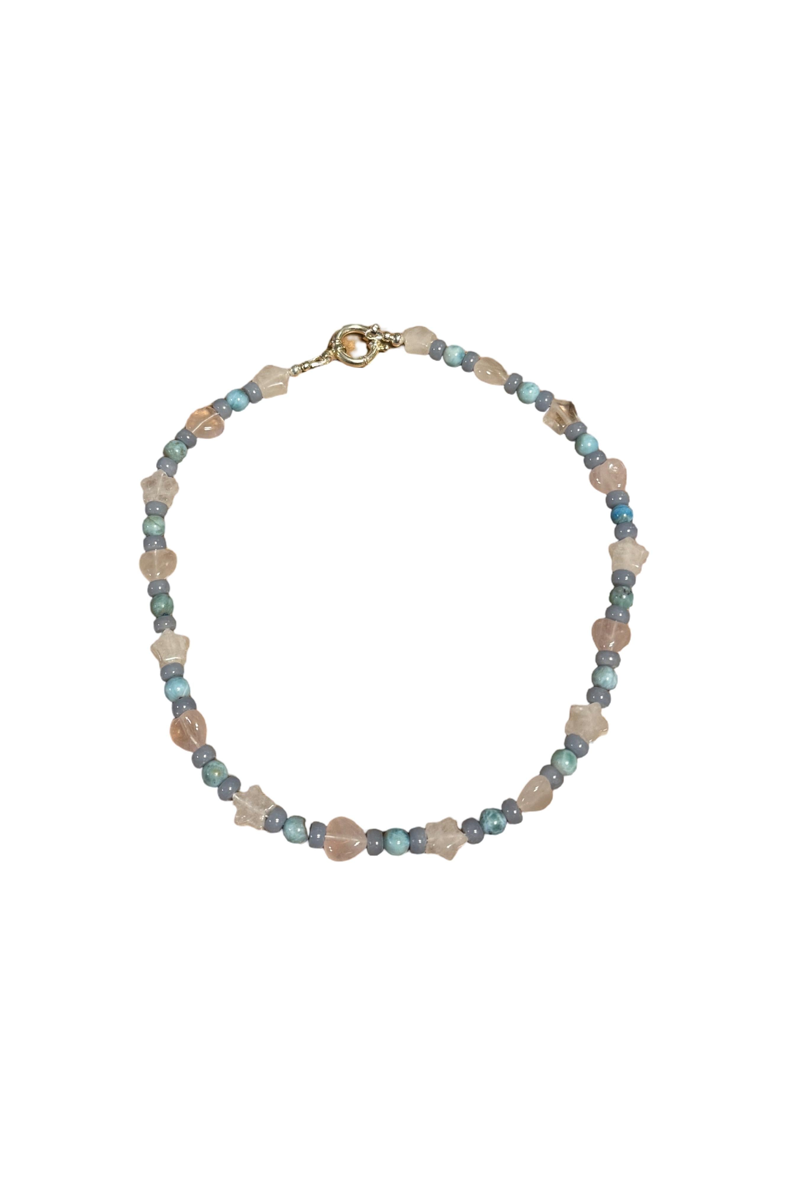 Rose Quartz, Angelite, Larimar Necklace
