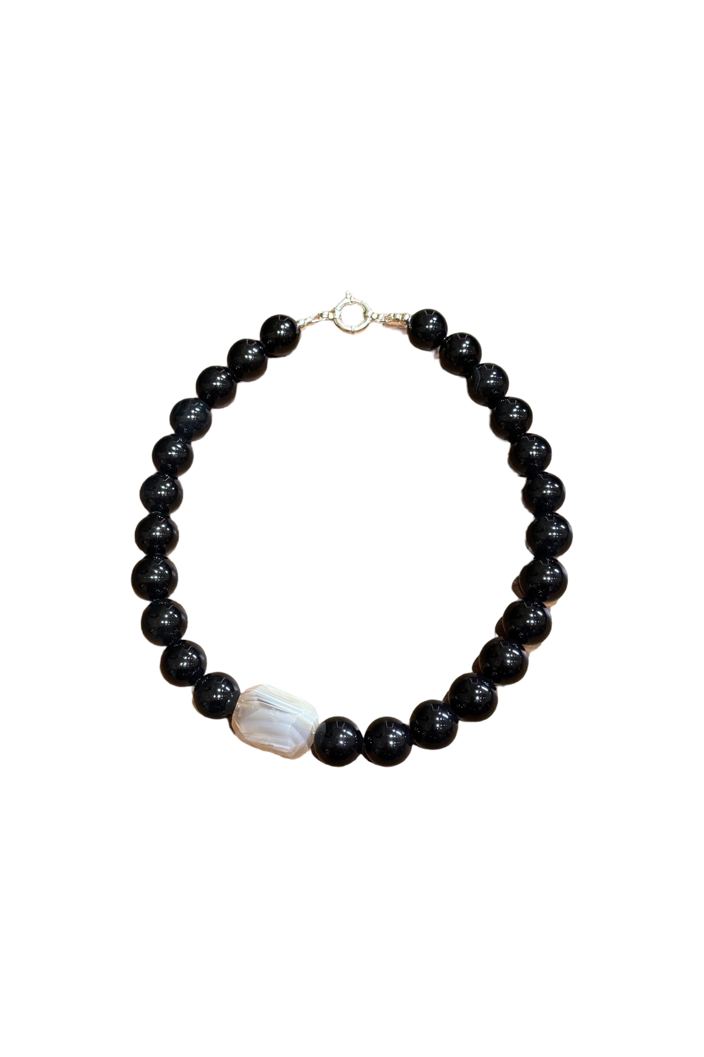 Black & Rainbow Obsidian with Agate Necklace