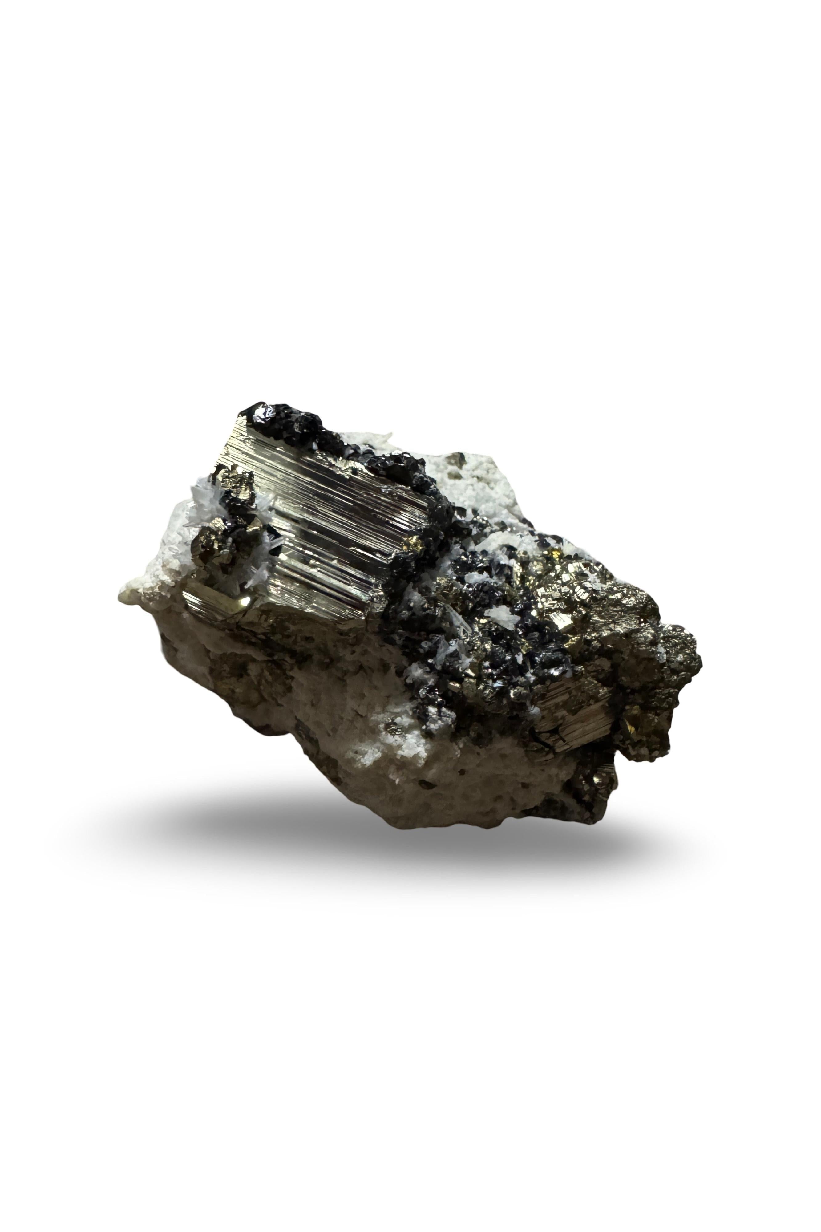 High Grade Mirror Pyrite with Galena on Quartz