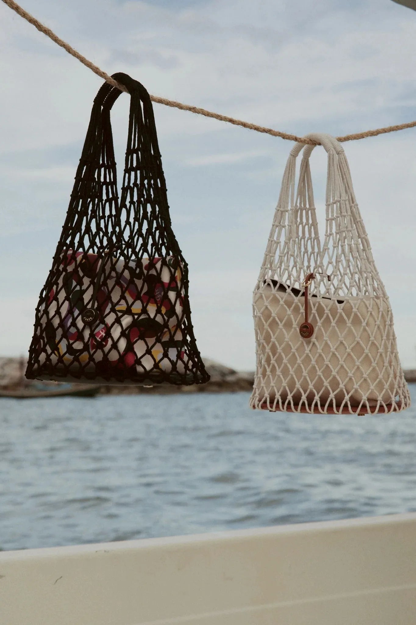 Dancing Hand Woven Vertical Tote - White