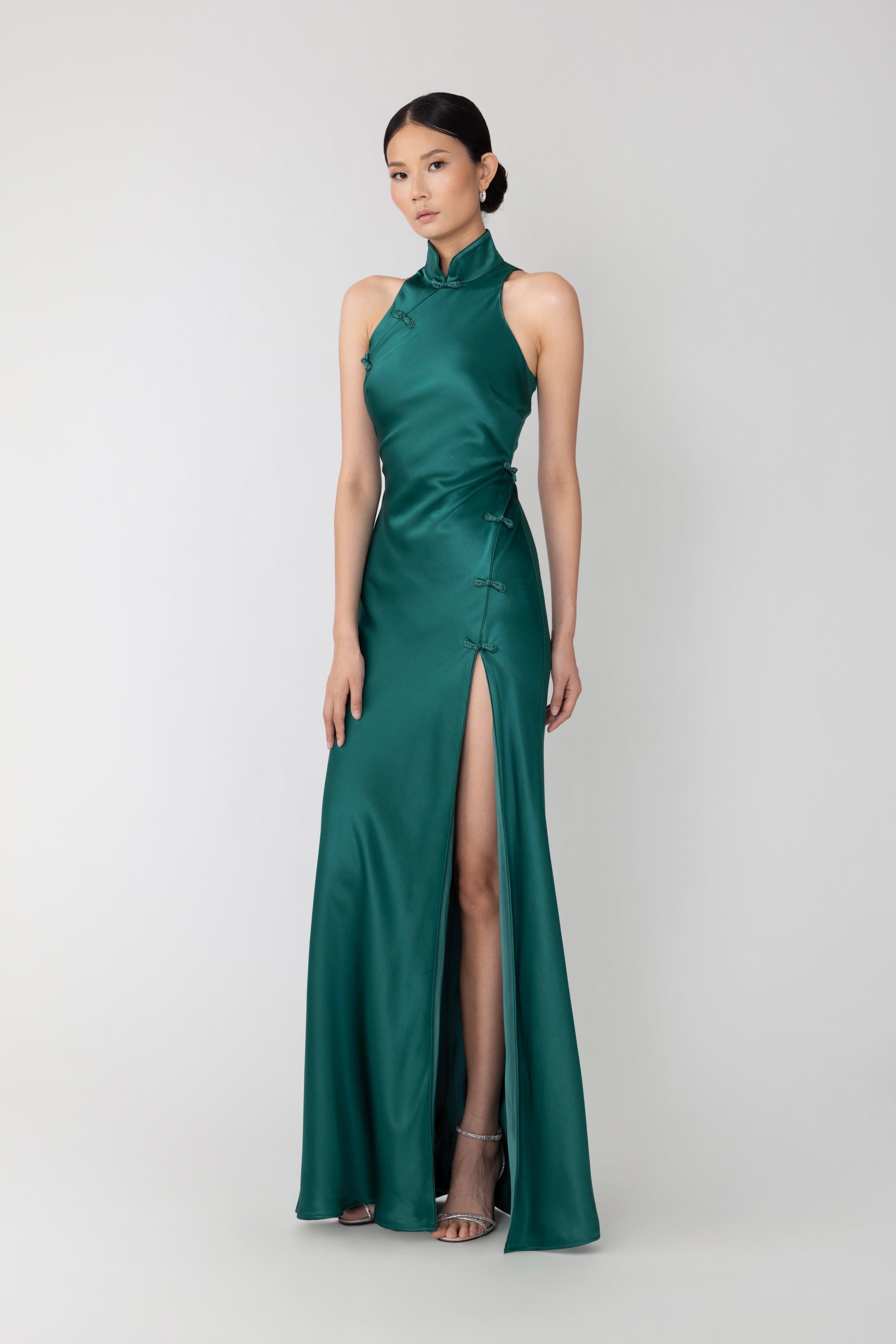 Phoebe Satin Gown (Emerald)