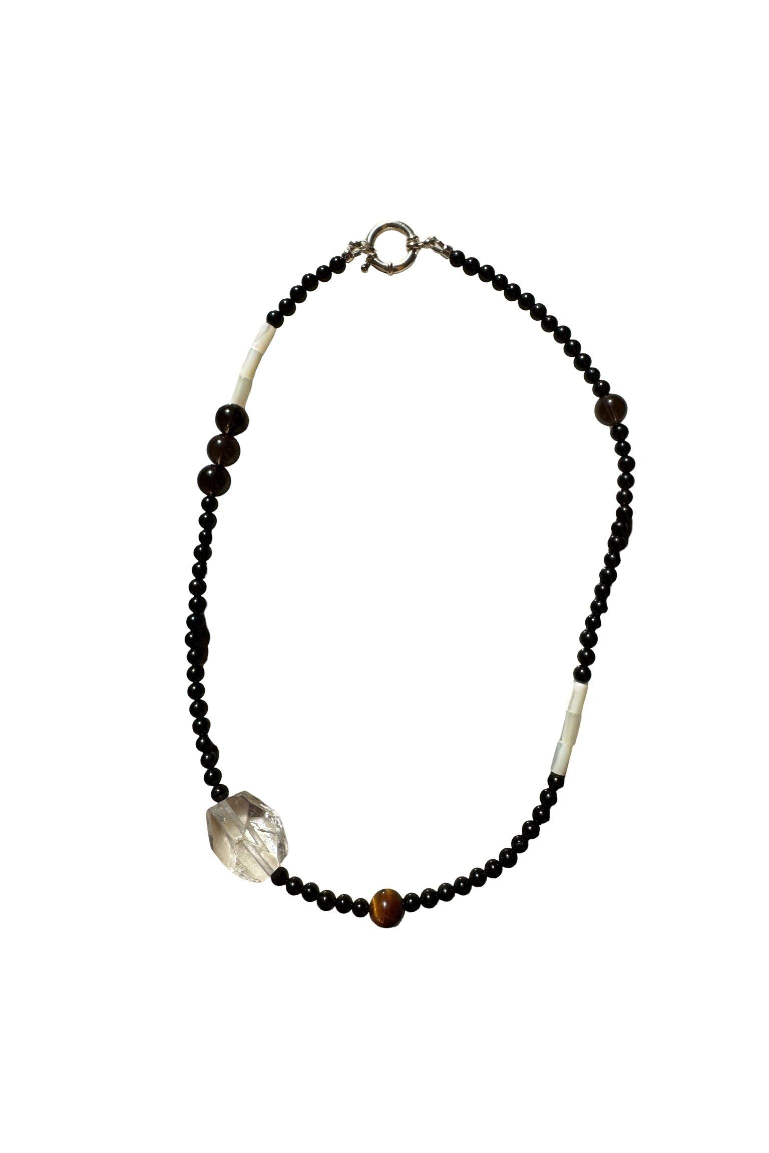 Black Obsidian, Tigers' Eye, Clear Quartz Necklace