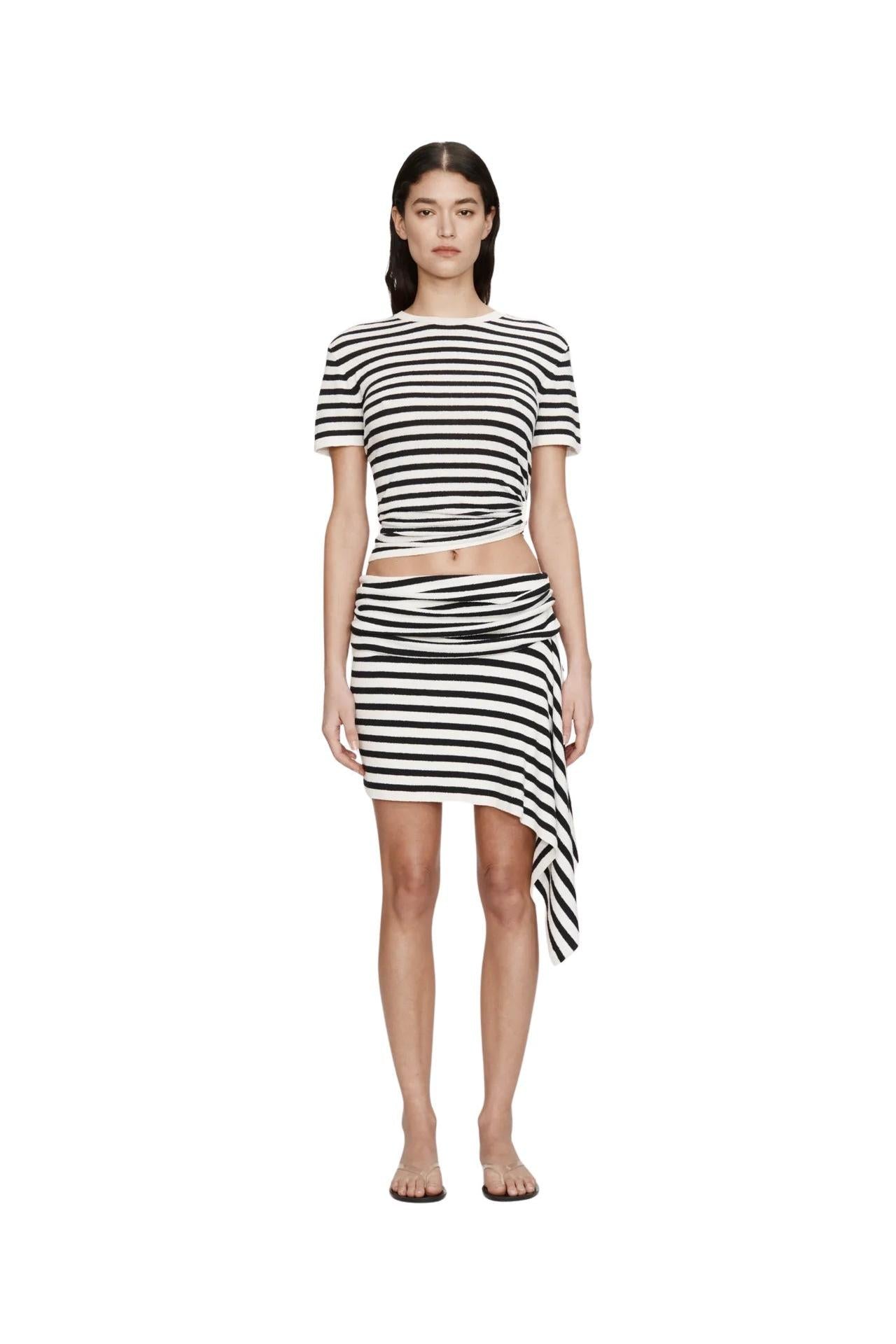 Stripe Knit Drape Mini Skirt