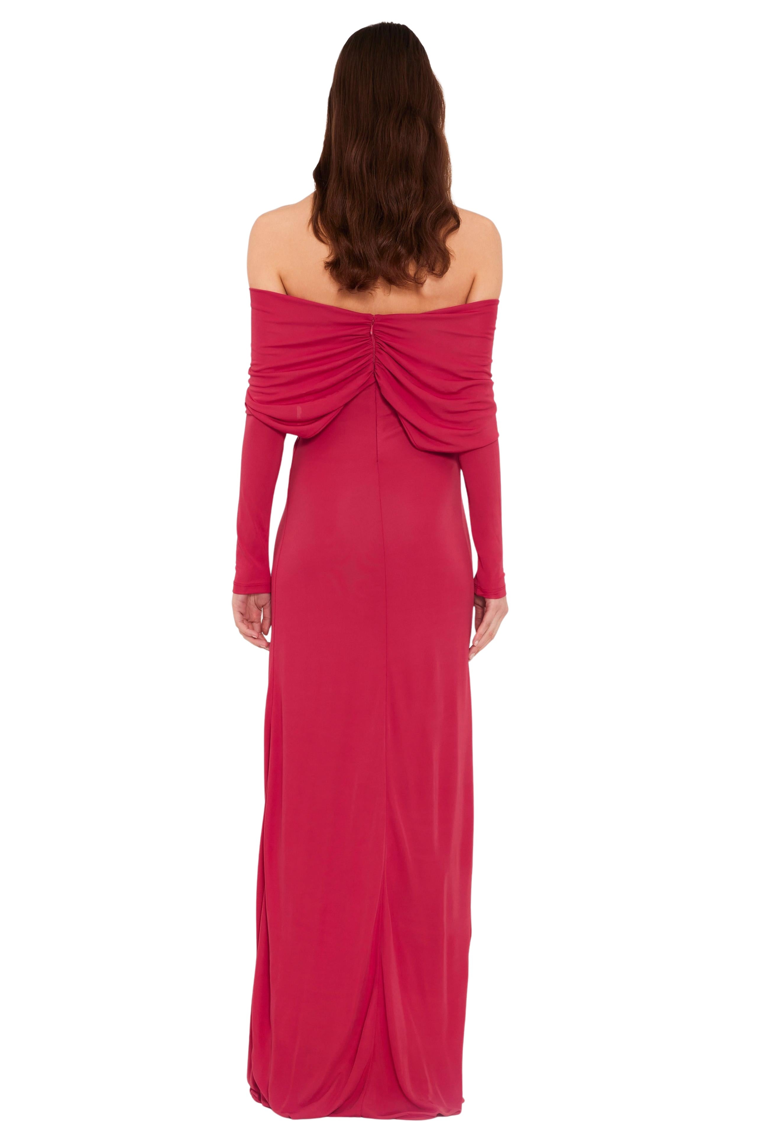 Arced Palm Strapless Shawl Gown