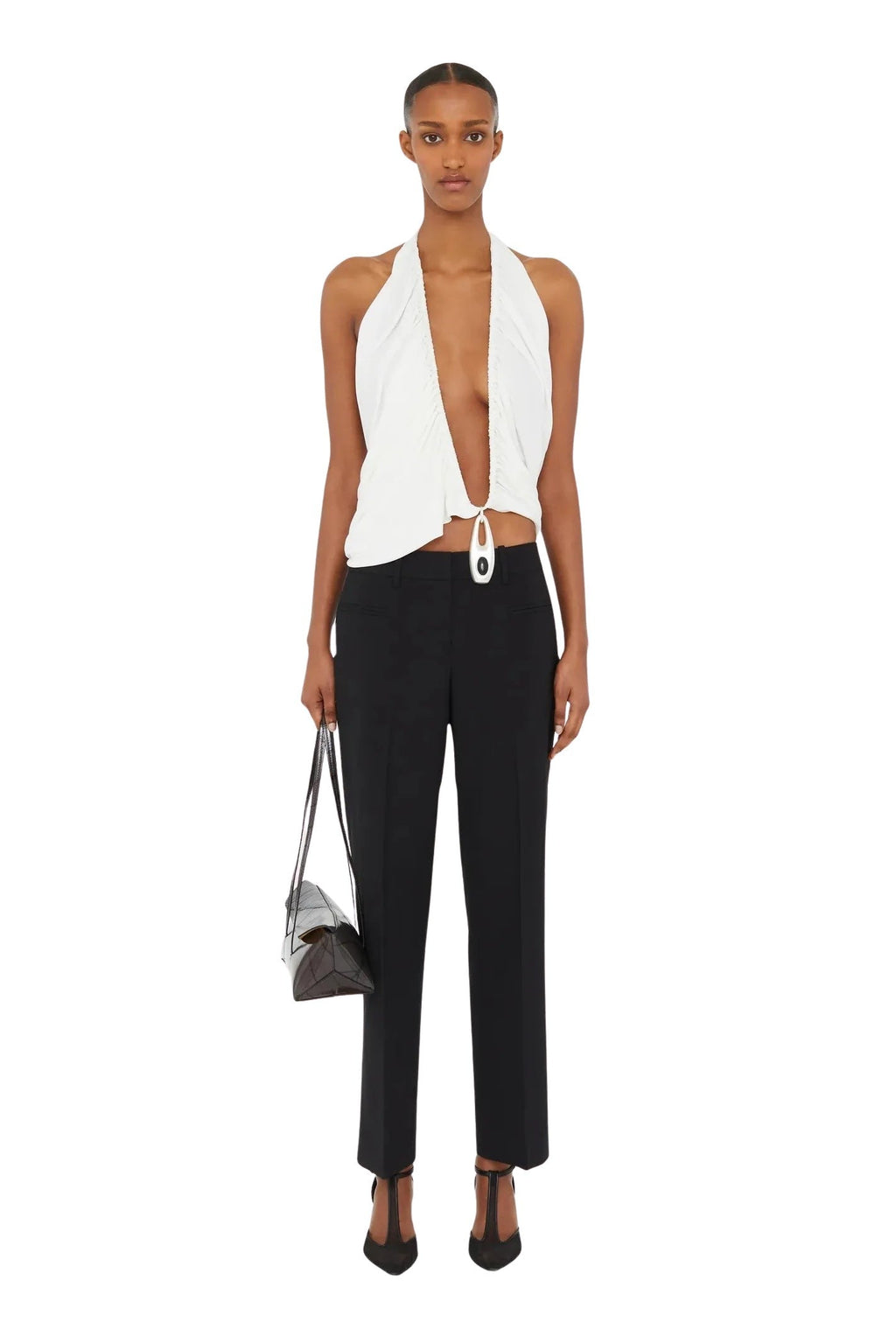 Lavalliere Draped Jersey Halter Top