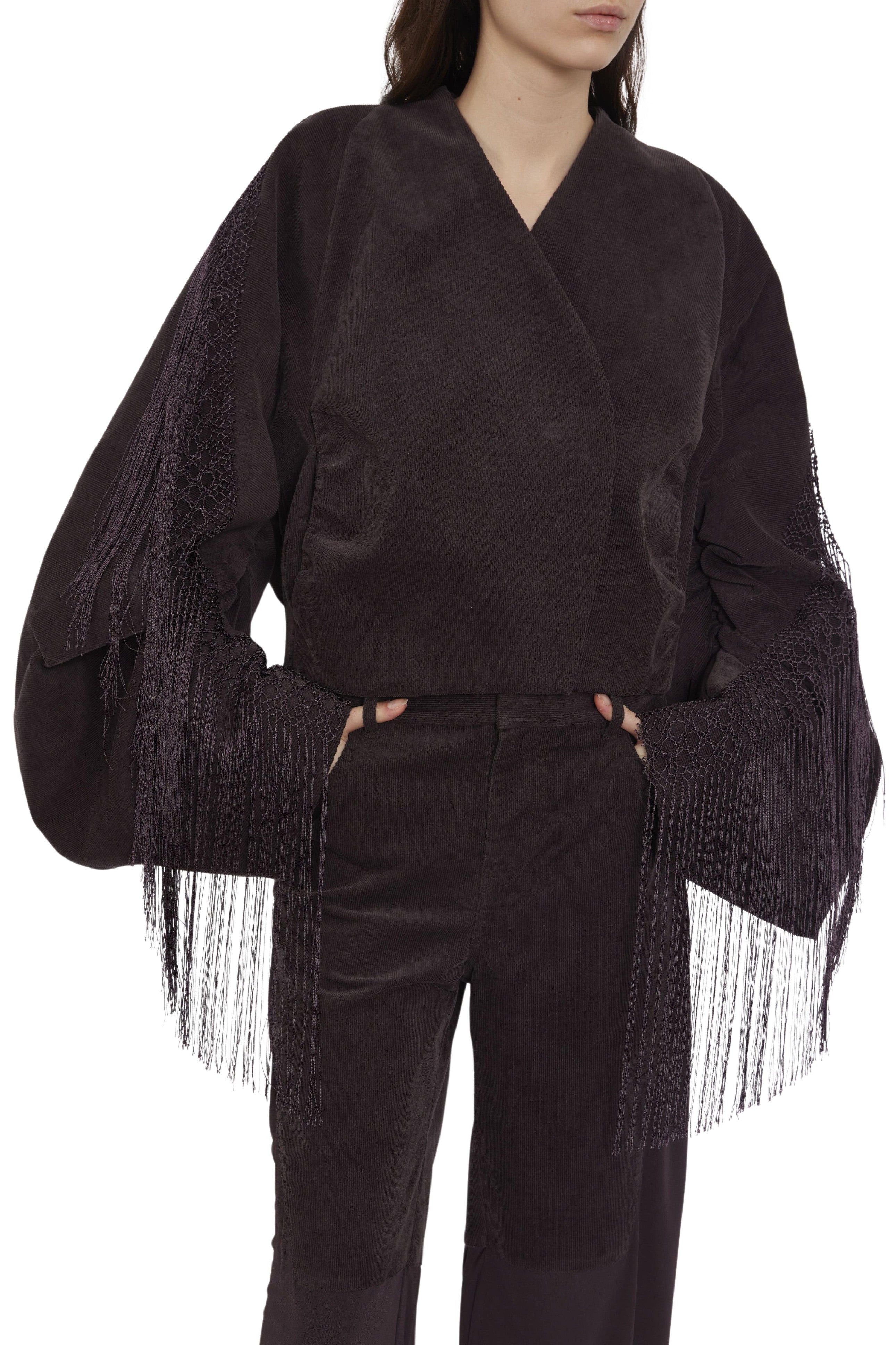 Corduroy Cocoon Fringed Jacket