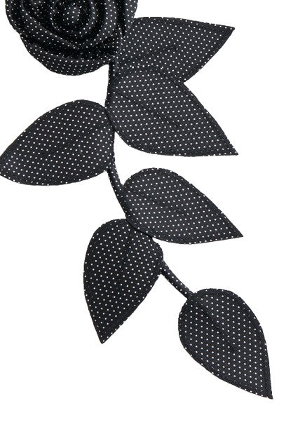 Black SIlk Polka Dot Flower Brooch