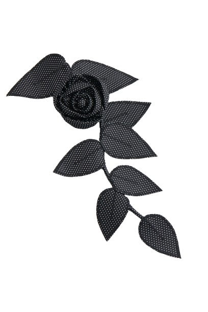 Black SIlk Polka Dot Flower Brooch