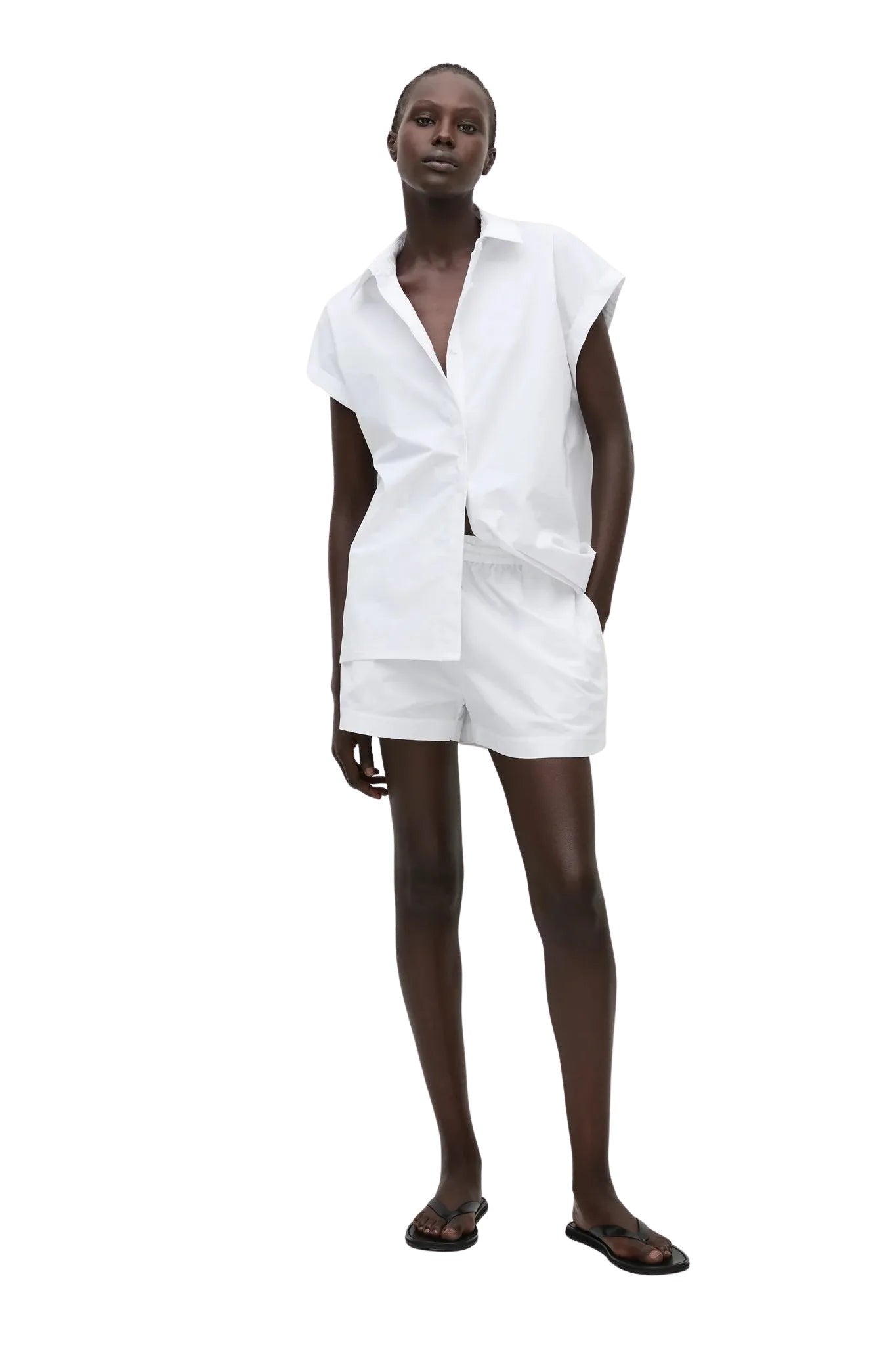 Relaxed Sleeveless Shirt (White)