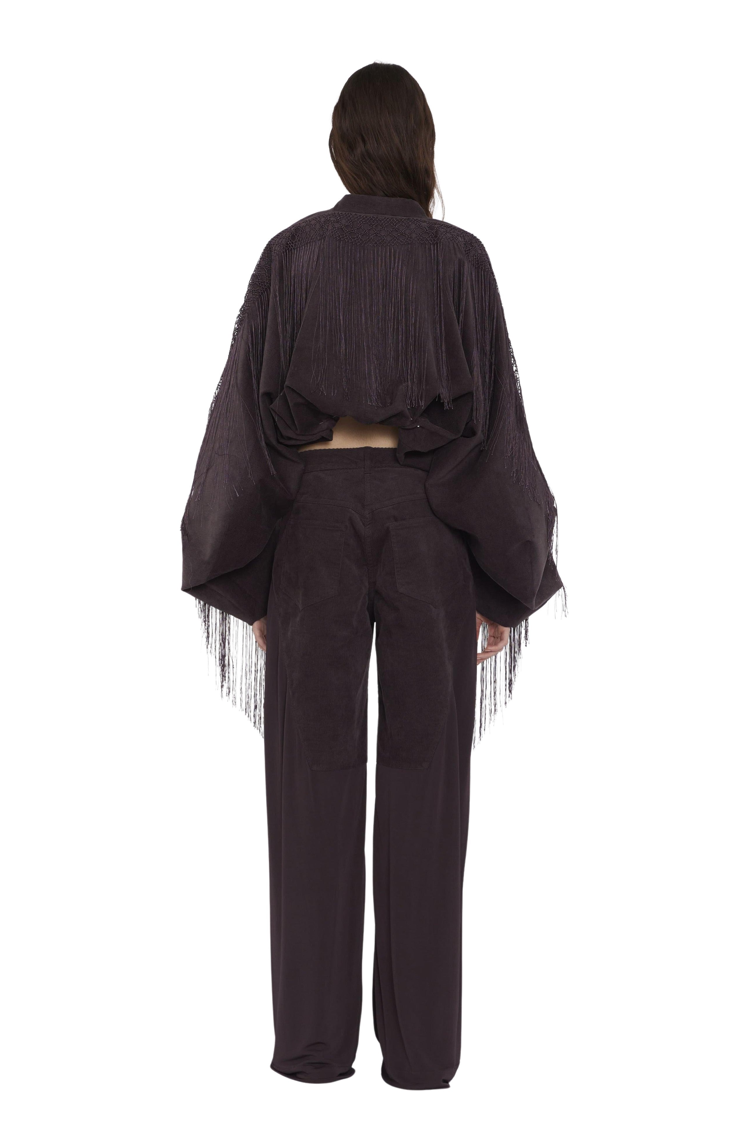 Corduroy Cocoon Fringed Jacket