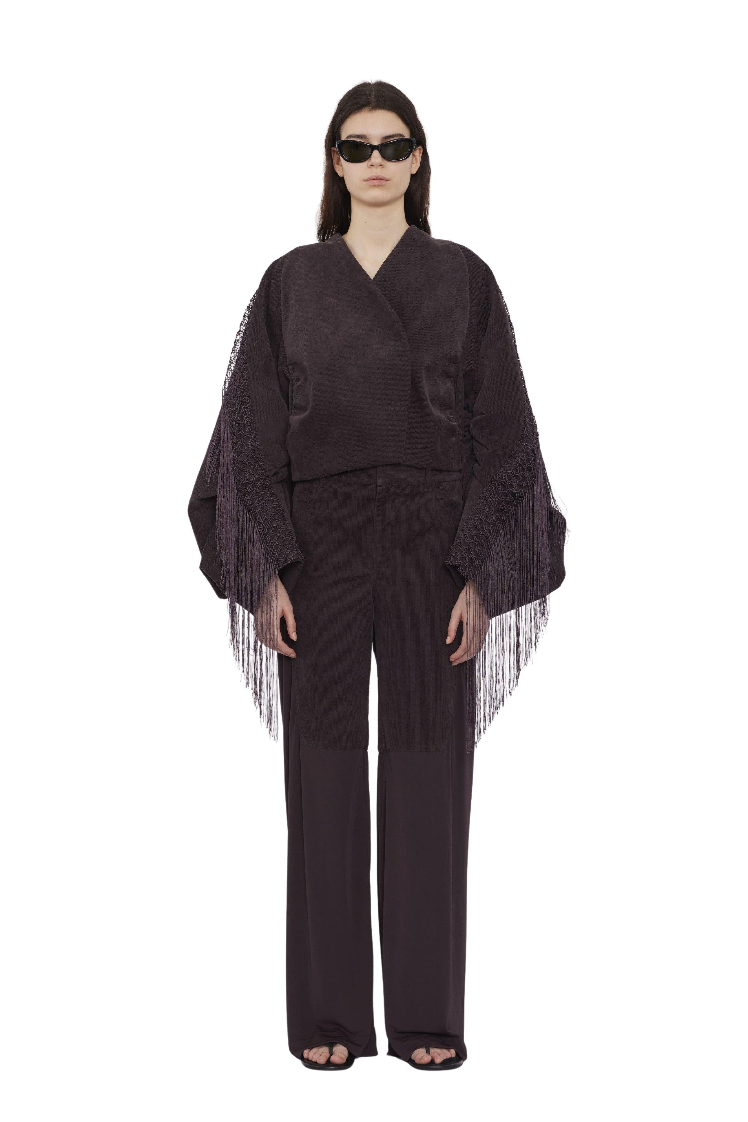 Corduroy Cocoon Fringed Jacket