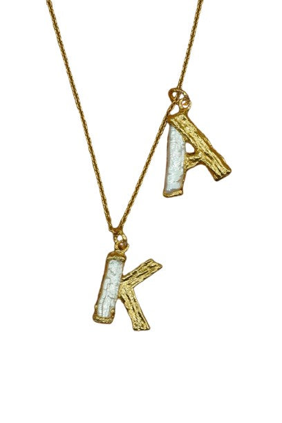 Birch Pearl Alphabet Necklace - K